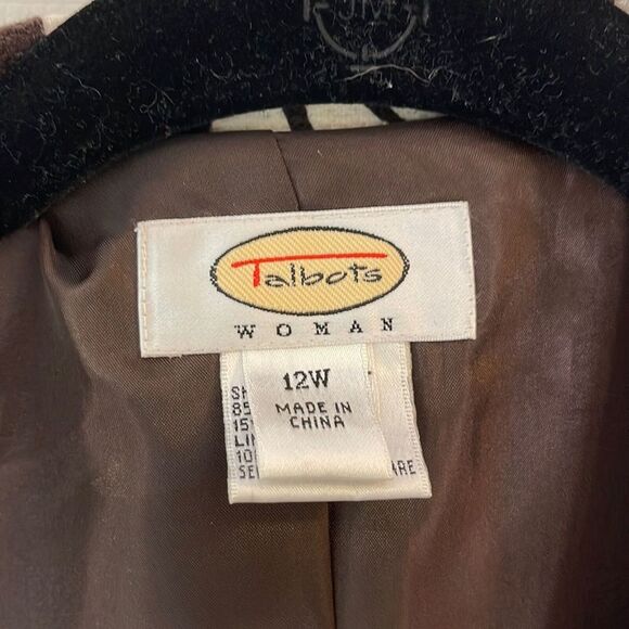Talbots Woman Floral Jacquard Blazer 12W Brown Cream Cotton Linen Jacket - Picture 8 of 10